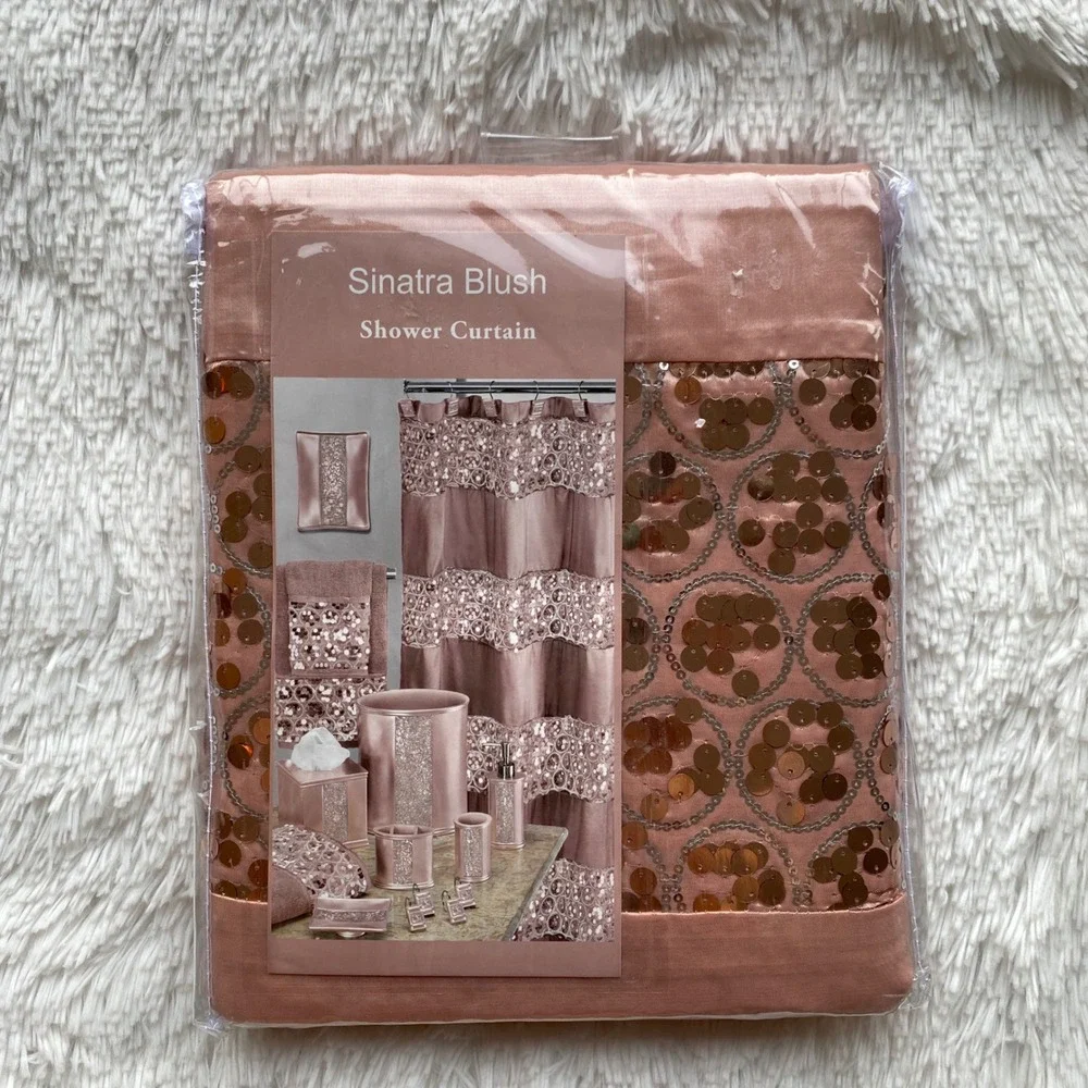 NWT POPULAR BATH Shower Curtain Sinatra Blush Sequin Glam 70x72